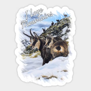 Chamois on the snow - I LOVE MOUNTAINS Sticker